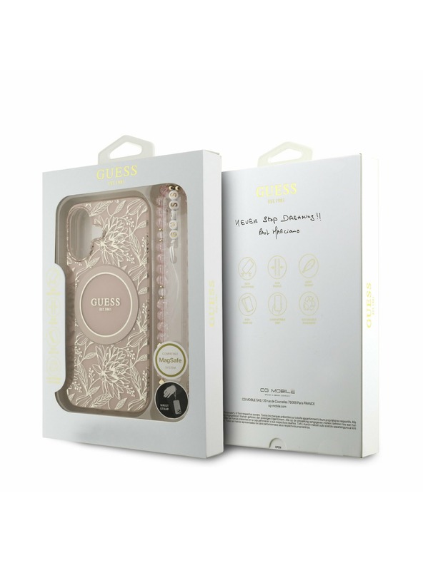Guess Guess IML Flowers Allover Strap MagSafe Stražnji Poklopac za iPhone 17 Pink