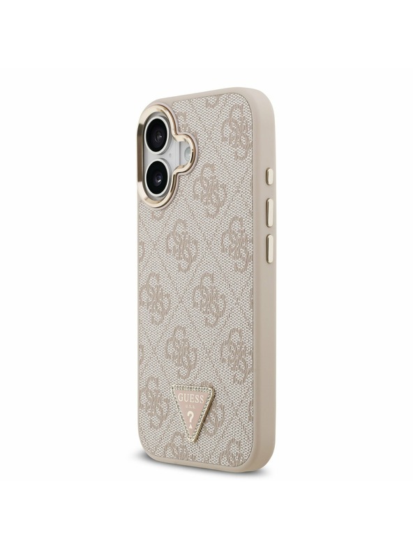 Guess Guess PU Leather 4G Strass Triangle Logo Gold Frame MagSafe Stražnji Poklopac za iPhone 17 Pink