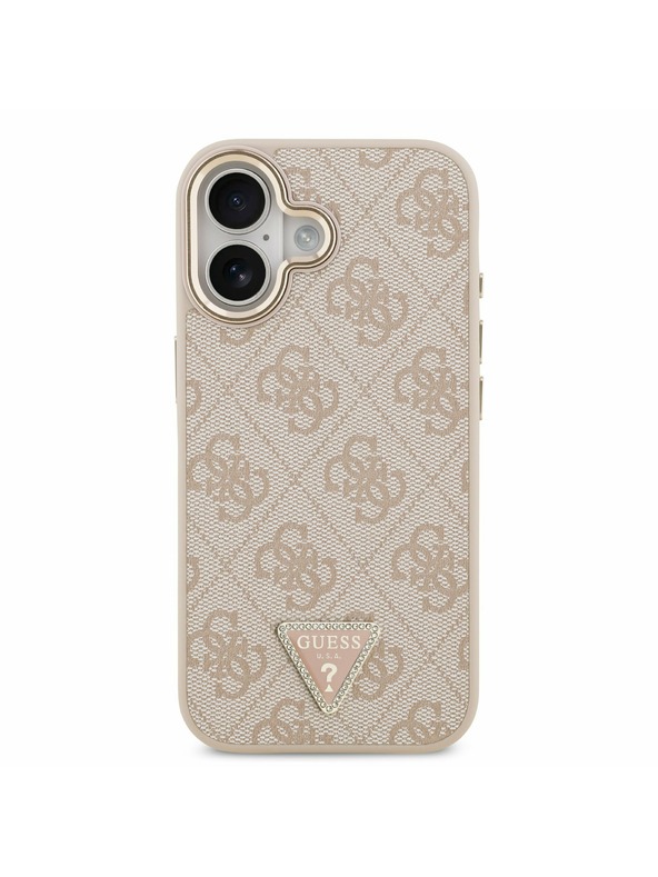Guess Guess PU Leather 4G Strass Triangle Logo Gold Frame MagSafe Stražnji Poklopac za iPhone 17 Pink