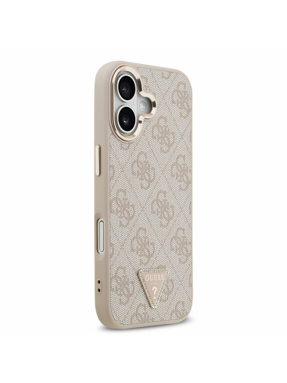 Guess Guess PU Leather 4G Strass Triangle Logo Gold Frame MagSafe Stražnji Poklopac za iPhone 17 Pink