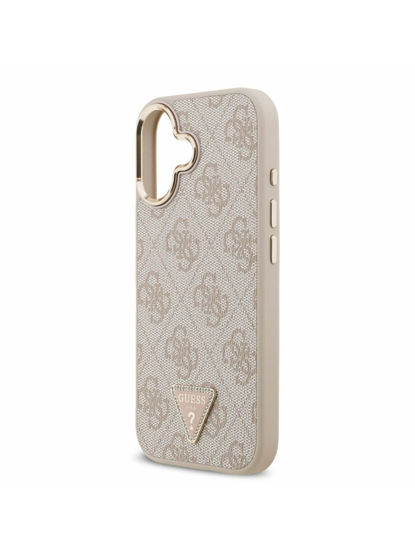 Guess Guess PU Leather 4G Strass Triangle Logo Gold Frame MagSafe Stražnji Poklopac za iPhone 17 Pink