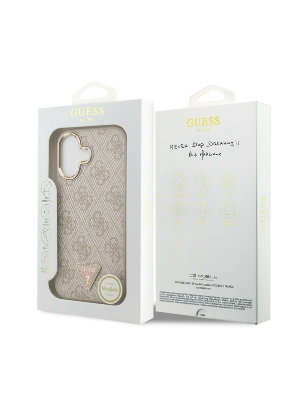 Guess Guess PU Leather 4G Strass Triangle Logo Gold Frame MagSafe Stražnji Poklopac za iPhone 17 Pink