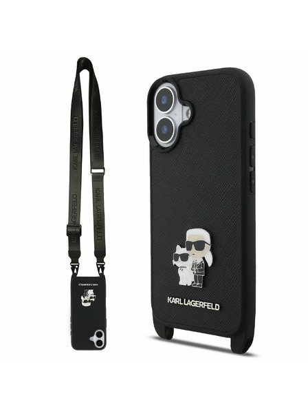 Karl Lagerfeld Karl Lagerfeld Saffiano Crossbody Remen Metal Karl and Choupette Stražnji Poklopac za iPhone 17 Black