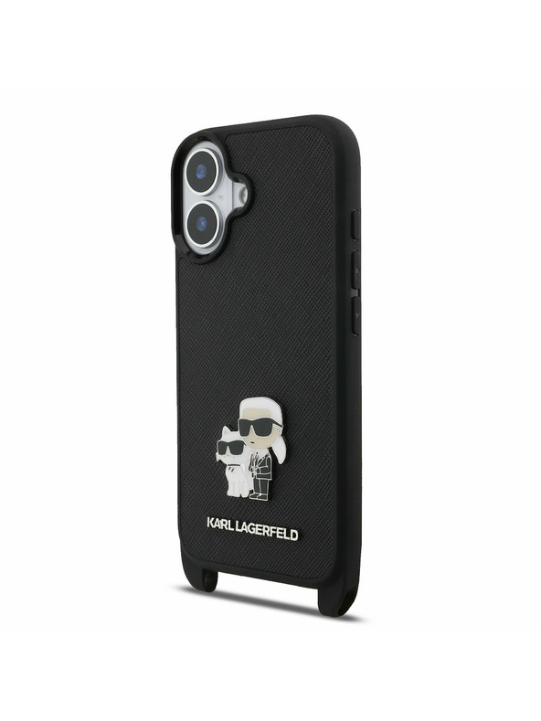 Karl Lagerfeld Karl Lagerfeld Saffiano Crossbody Remen Metal Karl and Choupette Stražnji Poklopac za iPhone 17 Black
