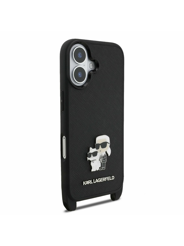 Karl Lagerfeld Karl Lagerfeld Saffiano Crossbody Remen Metal Karl and Choupette Stražnji Poklopac za iPhone 17 Black