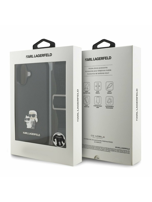 Karl Lagerfeld Karl Lagerfeld Saffiano Crossbody Remen Metal Karl and Choupette Stražnji Poklopac za iPhone 17 Black