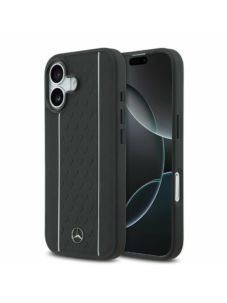 Mercedes Mercedes Leather Star Pattern and Stripes MagSafe Stražnji Poklopac za iPhone 17 Black/White