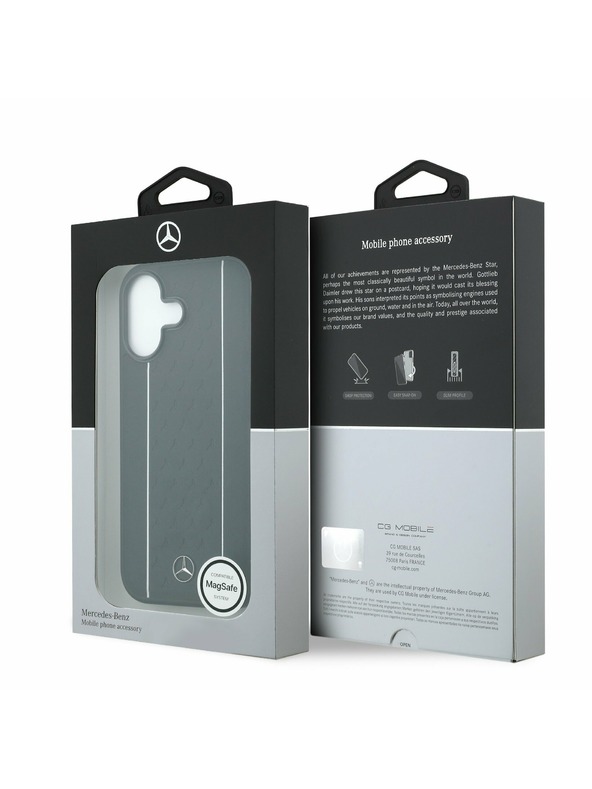 Mercedes Mercedes Leather Star Pattern and Stripes MagSafe Stražnji Poklopac za iPhone 17 Black/White