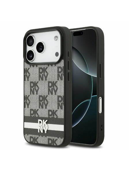 DKNY DKNY PU Leather Checkered Pattern and Stripe Stražnji poklopac za iPhone 17 Pro Black