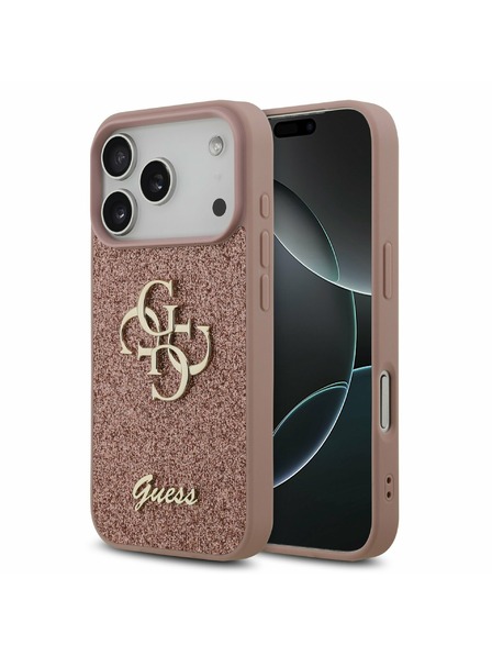 Guess Guess PU Fixed Glitter 4G Metal Logo Stražnji poklopac za iPhone 17 Pro Pink