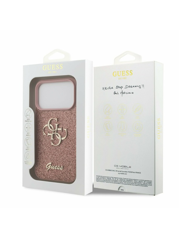 Guess Guess PU Fixed Glitter 4G Metal Logo Stražnji poklopac za iPhone 17 Pro Pink