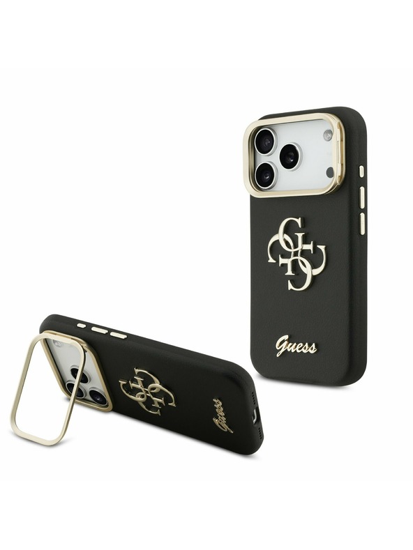 Guess Guess PU Grained 4G Logo Stand Camera Frame Stražnji poklopac za iPhone 17 Pro Black