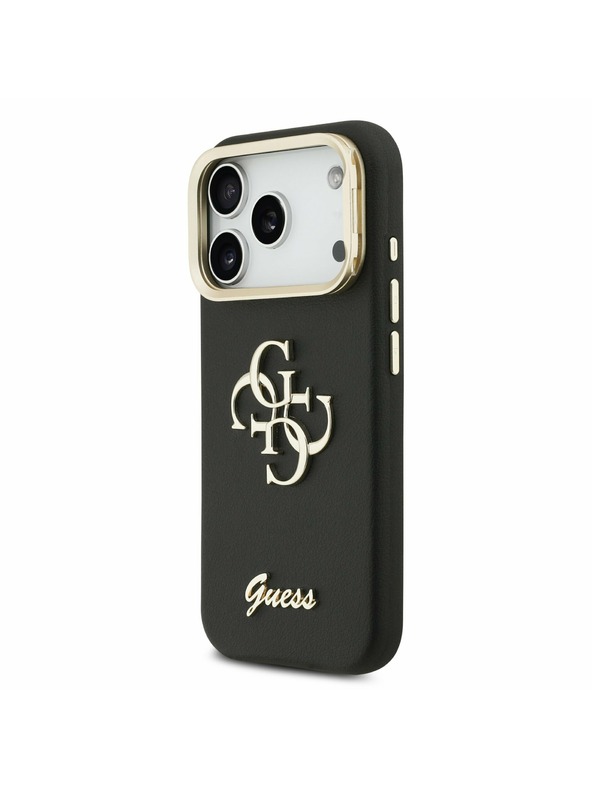 Guess Guess PU Grained 4G Logo Stand Camera Frame Stražnji poklopac za iPhone 17 Pro Black