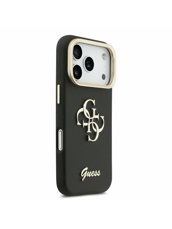 Guess Guess PU Grained 4G Logo Stand Camera Frame Stražnji poklopac za iPhone 17 Pro Black