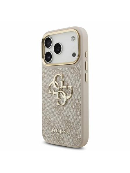 Guess Guess PU Leather 4G Metal Logo Gold Frame Stražnji poklopac za iPhone 17 Pro Pink