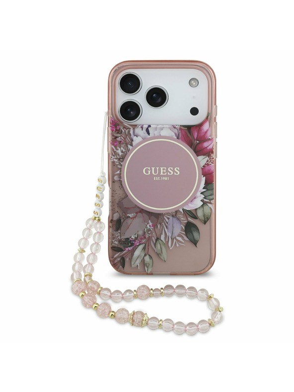 Guess Guess IML Flowers Strap MagSafe Stražnji poklopac za iPhone 17 Pro Pink