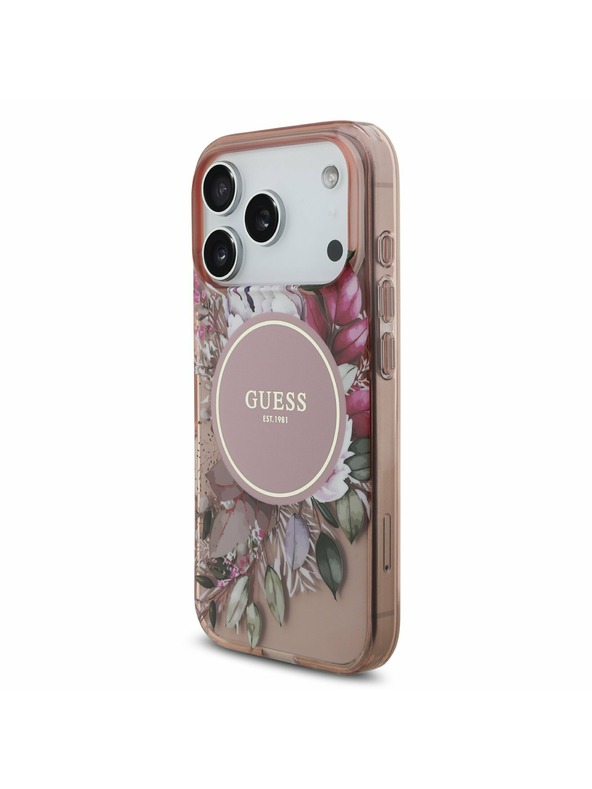 Guess Guess IML Flowers Strap MagSafe Stražnji poklopac za iPhone 17 Pro Pink