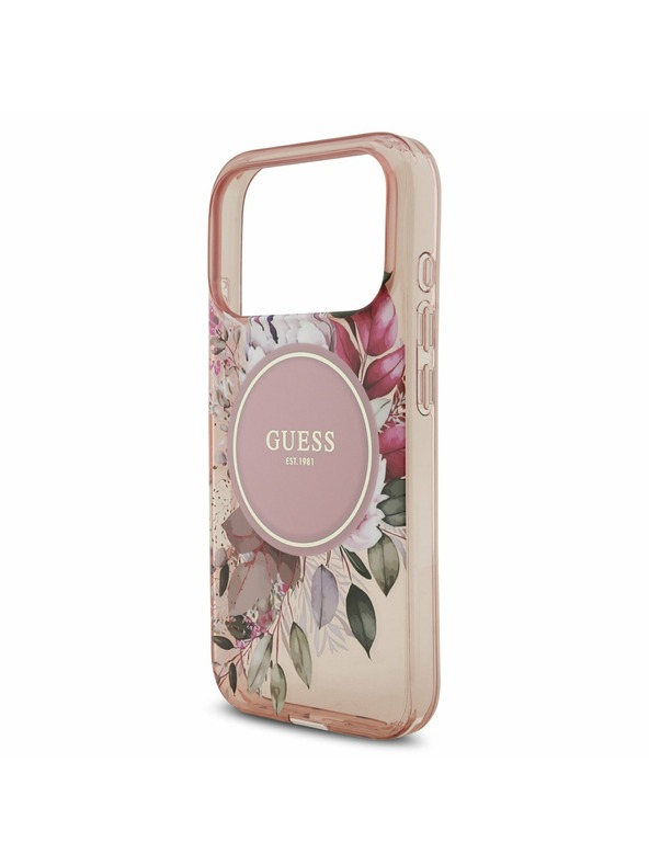 Guess Guess IML Flowers Strap MagSafe Stražnji poklopac za iPhone 17 Pro Pink