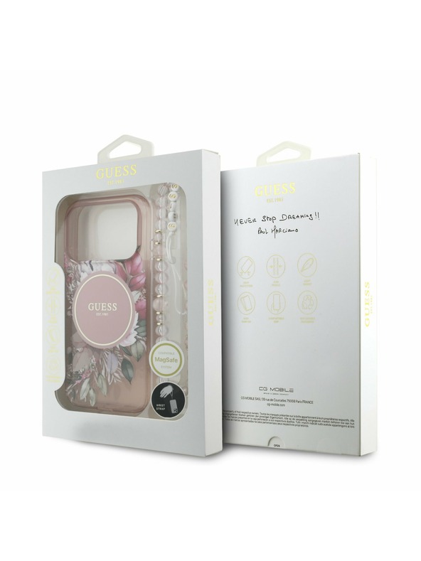 Guess Guess IML Flowers Strap MagSafe Stražnji poklopac za iPhone 17 Pro Pink