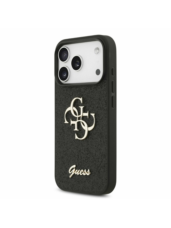 Guess Guess PU Fixed Glitter 4G Metal Logo Stražnji poklopac za iPhone 17 Pro Black