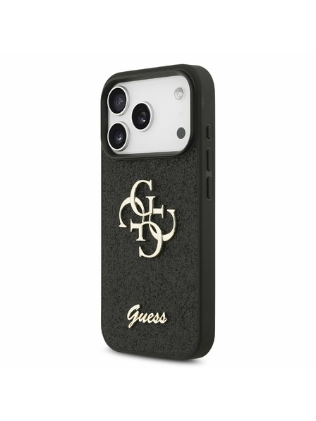 Guess Guess PU Fixed Glitter 4G Metal Logo Stražnji poklopac za iPhone 17 Pro Black