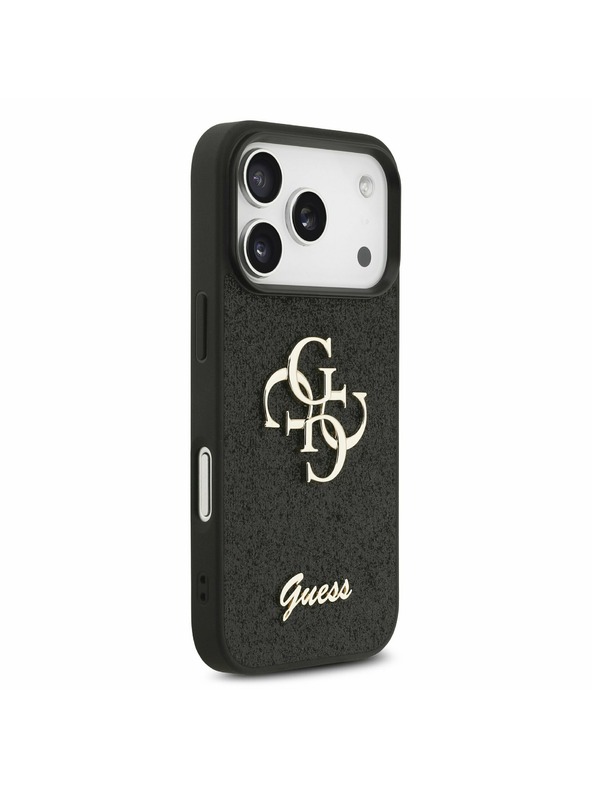 Guess Guess PU Fixed Glitter 4G Metal Logo Stražnji poklopac za iPhone 17 Pro Black