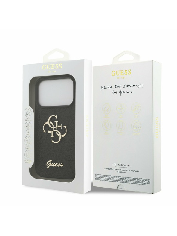 Guess Guess PU Fixed Glitter 4G Metal Logo Stražnji poklopac za iPhone 17 Pro Black