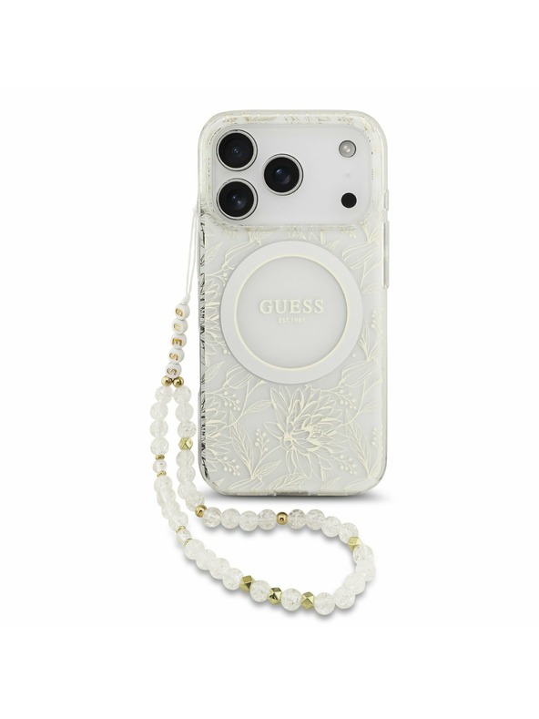 Guess Guess IML Flowers Allover Strap MagSafe Stražnji poklopac za iPhone 17 Pro White