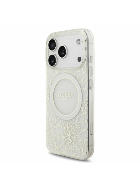 Guess Guess IML Flowers Allover Strap MagSafe Stražnji poklopac za iPhone 17 Pro White