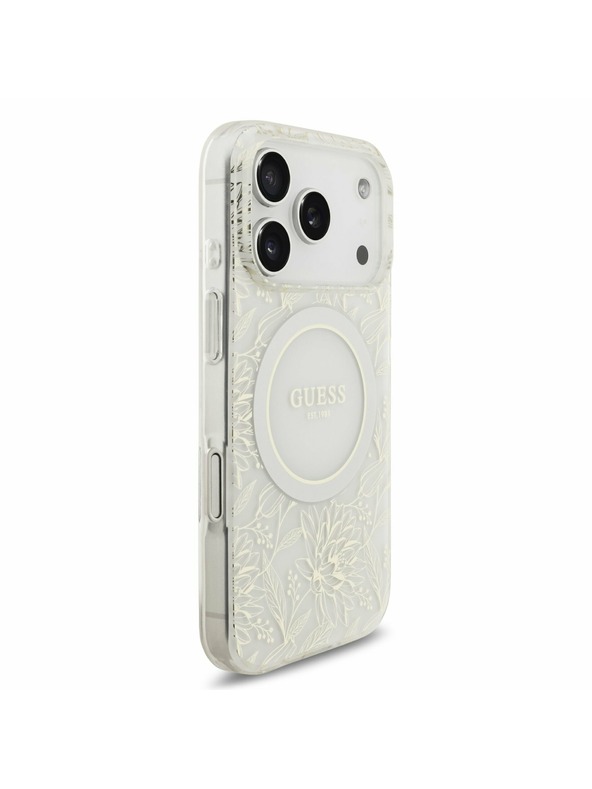 Guess Guess IML Flowers Allover Strap MagSafe Stražnji poklopac za iPhone 17 Pro White