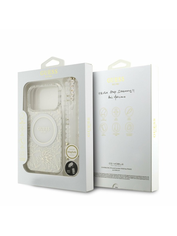 Guess Guess IML Flowers Allover Strap MagSafe Stražnji poklopac za iPhone 17 Pro White