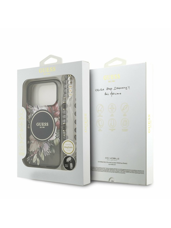Guess Guess IML Flowers Strap MagSafe Stražnji poklopac za iPhone 17 Pro Black
