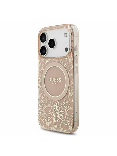 Guess Guess IML Flowers Allover Strap MagSafe Stražnji poklopac za iPhone 17 Pro Pink