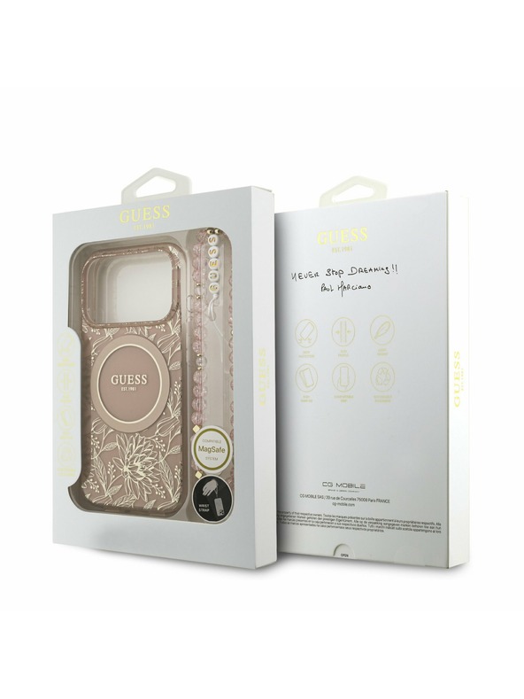Guess Guess IML Flowers Allover Strap MagSafe Stražnji poklopac za iPhone 17 Pro Pink
