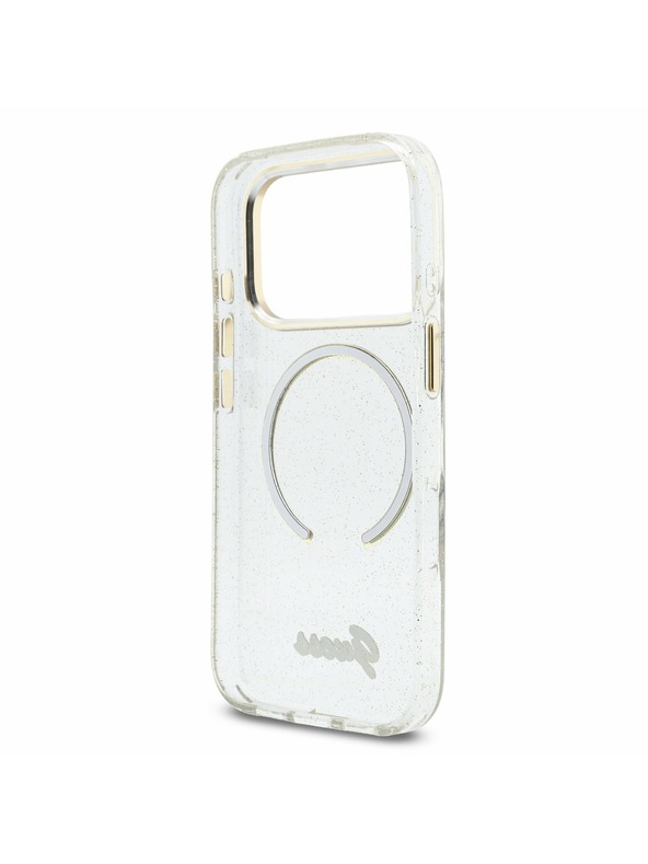 Guess Guess IML Glitter Script Strap MagSafe Stražnji poklopac za iPhone 17 Pro Transparent