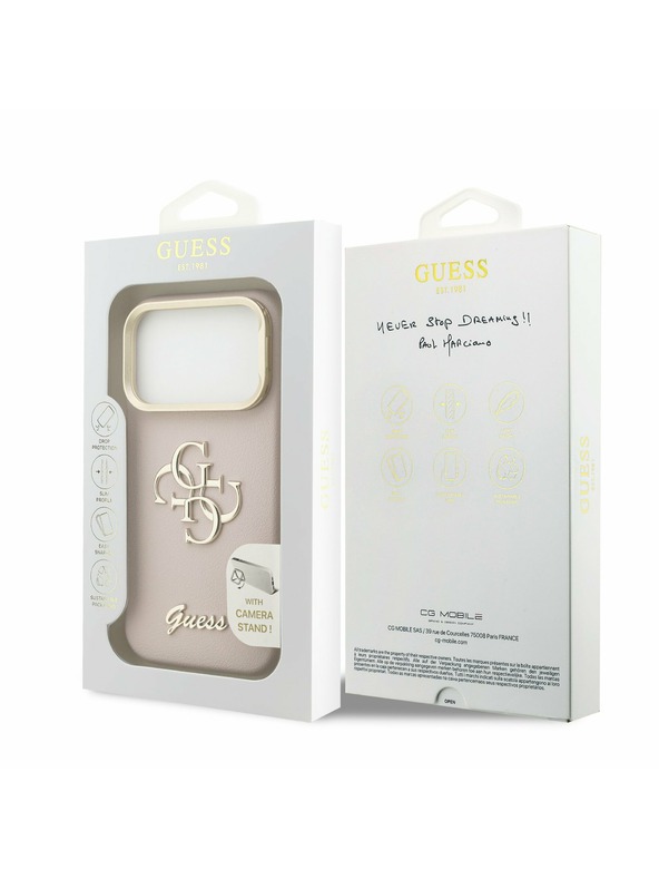 Guess Guess PU Grained 4G Logo Stand Camera Frame Stražnji poklopac za iPhone 17 Pro Pink