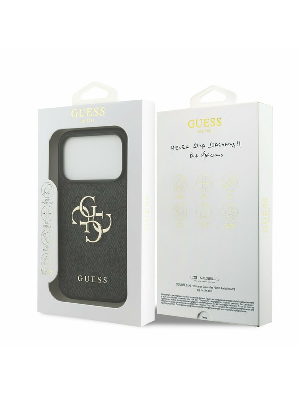 Guess Guess PU 4G Metal Logo Stražnji poklopac za iPhone 17 Pro Grey