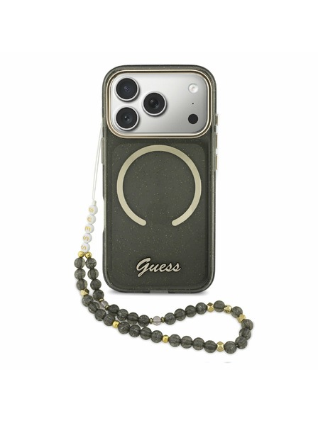 Guess Guess IML Glitter Script Strap MagSafe Stražnji poklopac za iPhone 17 Pro Black