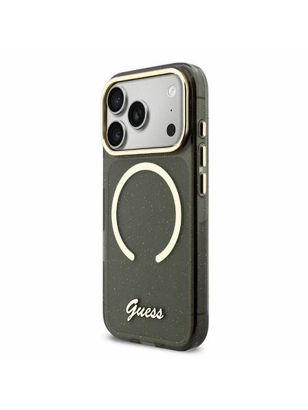 Guess Guess IML Glitter Script Strap MagSafe Stražnji poklopac za iPhone 17 Pro Black