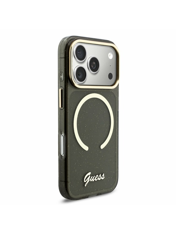 Guess Guess IML Glitter Script Strap MagSafe Stražnji poklopac za iPhone 17 Pro Black