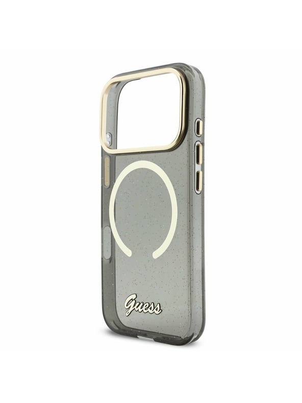 Guess Guess IML Glitter Script Strap MagSafe Stražnji poklopac za iPhone 17 Pro Black