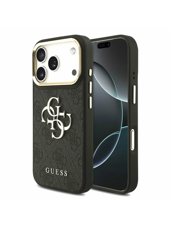 Guess Guess PU Leather 4G Metal Logo Gold Frame Stražnji Poklopac za iPhone 17 Pro Black