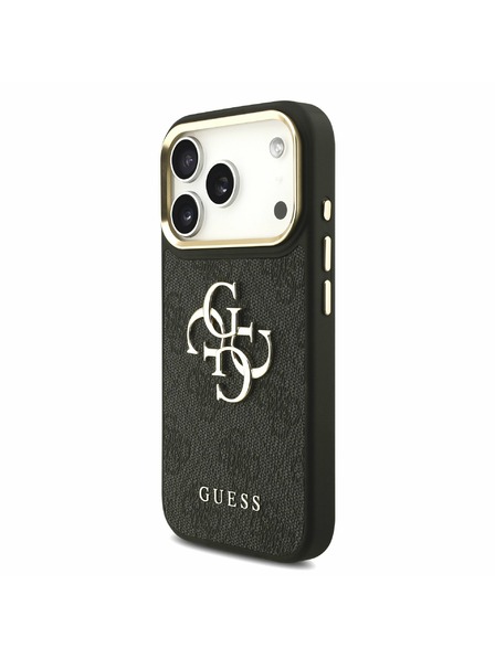 Guess Guess PU Leather 4G Metal Logo Gold Frame Stražnji Poklopac za iPhone 17 Pro Black