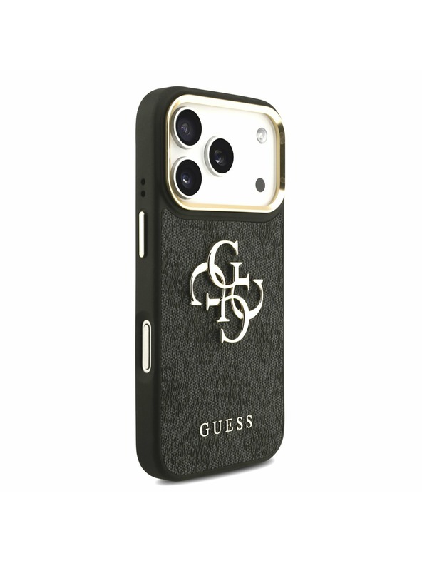 Guess Guess PU Leather 4G Metal Logo Gold Frame Stražnji Poklopac za iPhone 17 Pro Black