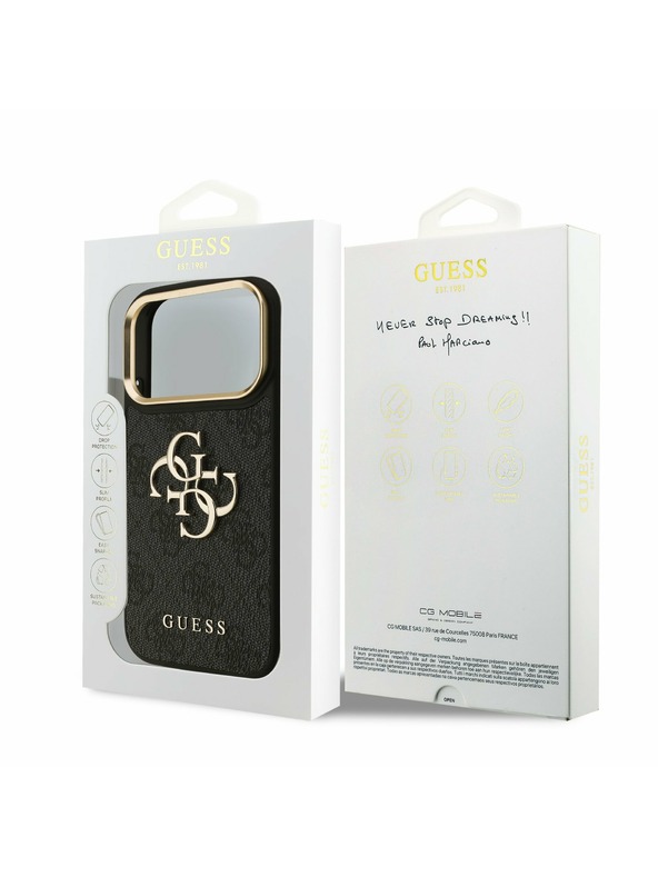 Guess Guess PU Leather 4G Metal Logo Gold Frame Stražnji Poklopac za iPhone 17 Pro Black