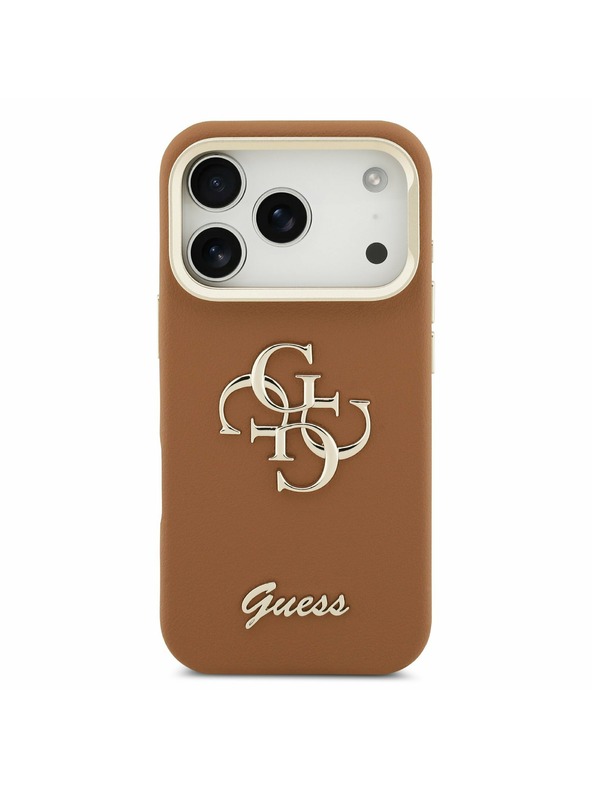Guess Guess PU Grained 4G Logo Stand Camera Frame Stražnji Poklopac za iPhone 17 Pro Brown