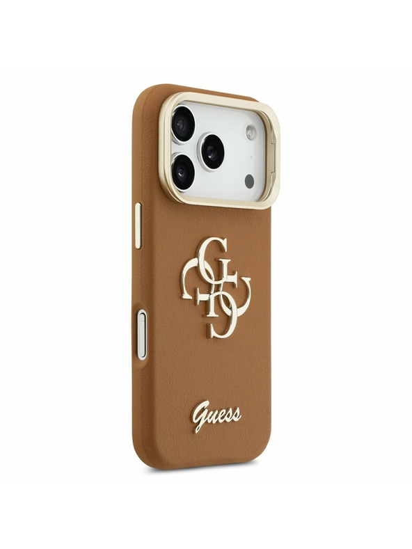 Guess Guess PU Grained 4G Logo Stand Camera Frame Stražnji Poklopac za iPhone 17 Pro Brown