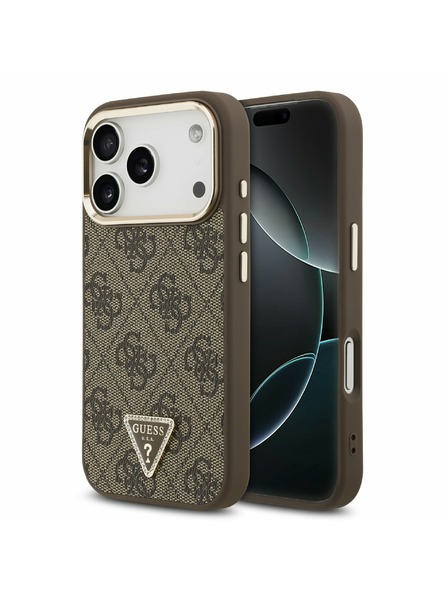 Guess Guess PU Leather 4G Strass Triangle Logo Gold Frame MagSafe Stražnji Poklopac za iPhone 17 Pro Brown