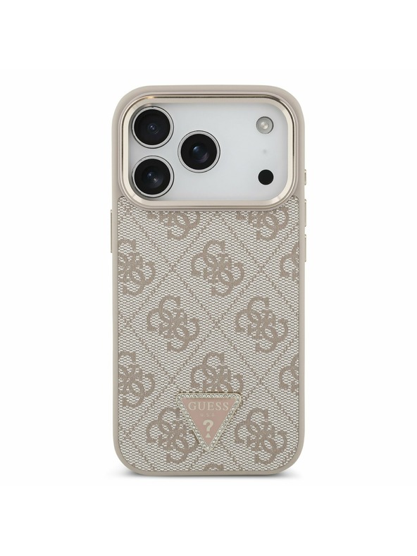 Guess Guess PU Leather 4G Strass Triangle Logo Gold Frame MagSafe Stražnji Poklopac za iPhone 17 Pro Pink