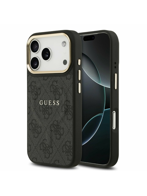 Guess Guess PU Leather 4G Gold Frame MagSafe Stražnji Poklopac za iPhone 17 Pro Black